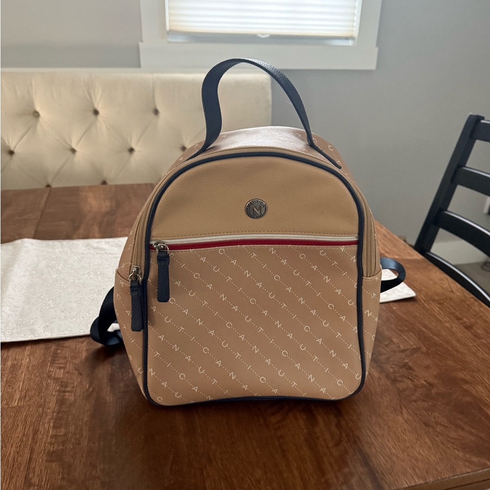 Chic Tan and Navy Designer Backpack